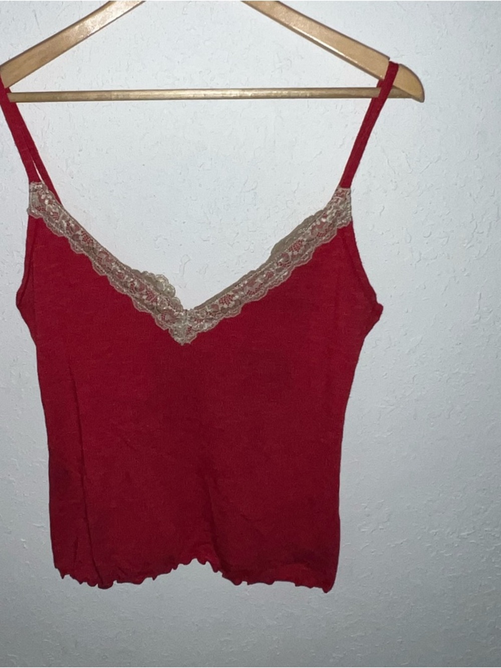 Free People Red Ribbed Lace Trim Oh My Darling Tank Top Size Medium. - Picture 2 of 8